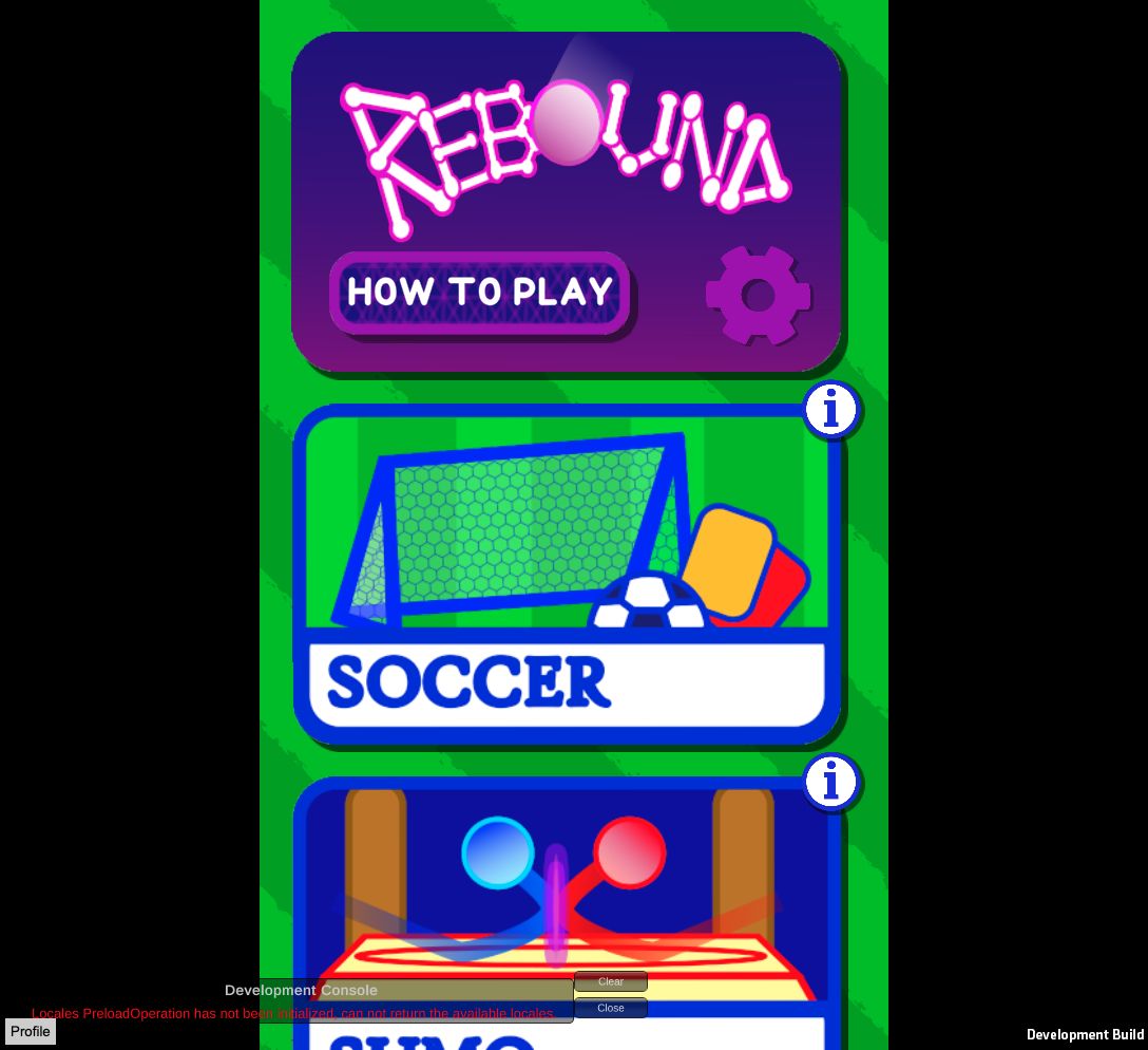 Rebound's sports selection screen